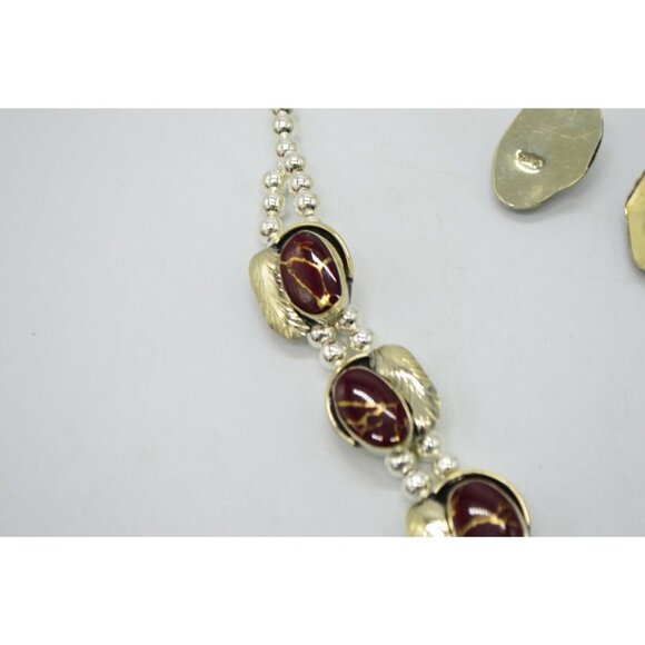 Red Gold Brecciated Jasper Navajo Mexican Silver N - Picture 8 of 12